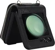 Crossbody Zipper Cards Slot Leather Case for Samsung Galaxy Z Flip 6 5 4 3 Flip6 Flip4flip5(for Samsung Z Flip6/black)
