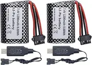 Fytoo 2PCS 7.4V 1200mah Lithium Battery with USB Charging Cable Suitable for R206 R208 R308 TX122 TX123 H106 2008 V003 RC Remote Control Ship Battery with SM-5P Plug