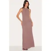 Mushroom Chiffon Twist Detail Maxi Dress, Mushroom