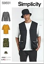 Simplicity S9651 Men's Knit Top Sewing Pattern, Vest and Hat, Size 44-46-48-50-52