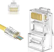 Cat5e Connector Pass Through,100-Pack Cat5e RJ45 Pass Through Connector, RJ45 Connectors/Cat5 Ends, 8P8C Ethernet Plug for UTP Network Cable