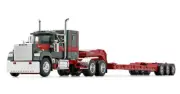 1/64 DCP GUN METAL/RED MACK SUPERLINER W/ 60" FLAT TOP SLEEPER & TALBERT LOWBOY