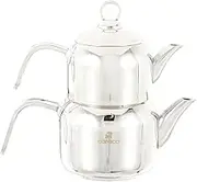 Karaca Manes Mini Turkish Teapot Set - Stainless Steel Teapot with Lid - (Turkish Tea Pot 0,85 Liters & Water Tank 1,25 Liters) - Non-Burning Bakelite Handles Midi Tea Maker & Induction Tea Kettle