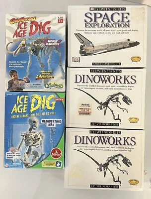 5 NEW Eyewitness Kits Space Exploration, Dinoworks; Ice Age Dig Neanderthal, Mam