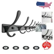 Elegant Matte Black Coat Hanger - Heavy Duty 10 Hooks for Walls - 2 Pack