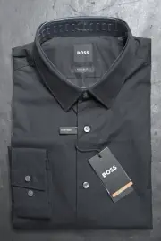 Hugo Boss Men's Eliott Easy Iron Regular Fit Black Cotton Dress Shirt 41 16