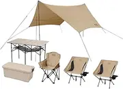 Iris Ohyama Beginner Set, Camping Set, for 3 People, 6 Piece Set, Outdoor Chair x 2, Children's Chair, Outdoor Table, Tarp, ODBox, Low Type