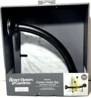 Better Home & Gardens Corner Assist Bar (Black) with White Marble Acrylic Shelf