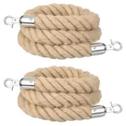 2Pcs 4ft x 1.1 Inch Crowd Control Jute Stanchion Rope with Snap Hooks