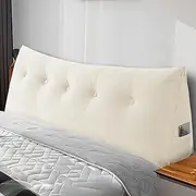 HUATEAN HOME Headboard Pillow Queen, Backrest Triangular Wedge Pillow Headboard Queen, Large Cushion Headboard Wedge Pillows for Sitting in Bed, Daybed Bolster Pillow Headboard for Back Support, Beige