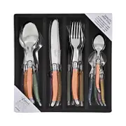 NEW! Pastel French Inspired 24pce Laguiole Etiquette Cutlery Set -Wooden Box