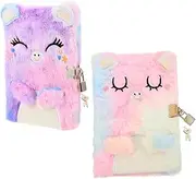 VILLFUL 2pcs Cat Diary Cartoon Notebook Fuzzy Diary DIY Journal Kit for Diary Plush Diary for with Lock Diary with Lock Diary Book Lock Diary for Notebook with Lock