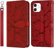 [CXTcase] for iPhone 12 / iPhone 12 Pro Case PU Leather Folio Flip Cover with Card Slots, Magnetic Wallet Phone Case - Red