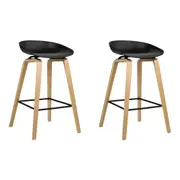 Set of 2 Wooden Square Footrest Bar Stools - Black