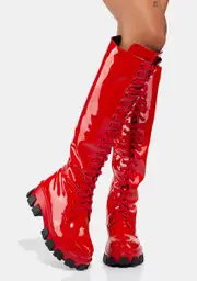 [AZALEA WANG] Red Excision Knee High Boots