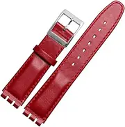 [BHUTMPJK] HPEPGCUCNT Leather Bracelet Fit For Swatch Watch Band 17mm 19mm Wrist Strap Pink Red black Watchbands Women man Watch belt Accessories