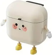 AIMALL Wall-Mounted Trash Can, 10.2x7.9x11.6 in, 12L Capacity, Cute Design with Lid and Hooks, Space-Saving Kitchen and Bathroom Bin - White(Hand and Foot are not Installed)