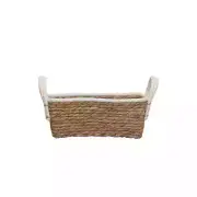 Small Natural Grass Rope Basket with White Fabric Handles by Ashland®
