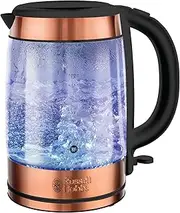 [Russell Hobbs] Brooklyn Glass Kettle, RHK172, BPA Free, Fast Boil, 1.7 L Capacity, 360 Degree Swivel Base, Provides Clear Visual On Boiling Status and Water Level, Copper