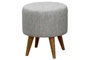 CT Fabric Upholstered Round Ottoman with Timber Legs