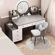 Makeup Vanity with LED Mirror，Vanity with Chair and with 6 Drawers，with 3 Lighting Color Adjustable，Suitable for Bedroom Women and Girls(Gray,100cm)
