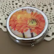 Pill Box For Purse Decorative Pill Case Holder Orange Daisy Vitamin Mint Metal