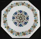 Floral Pattern Inlay Work Coffee Table Top White Marble Breakfast Table for Home