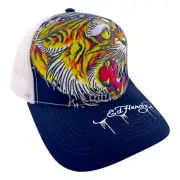 NWT Ed Hardy Screaming Tiger Blue Mesh Back Adjustable Snapback Trucker Hat Cap