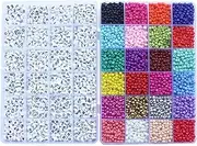 Haobase Craft Beads Kit, 3800pcs 4mm Glass Seed Beads and 1200pcs Letter Beads for Friendship Bracelets Jewelry Making Necklaces and Key Chains with 3 Rolls of Cord and DIY Accessories