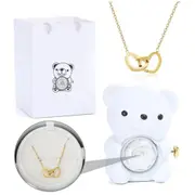 Teddy Bear Gift Box with Rose Jewelry Storage (White)