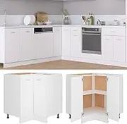 Corner Bottom Cabinet White, 75.5x75.5x80.5 cm, Engineered Wood, Durable Kitchen Storage with Two Shelves, Easy Clean, Secure Doors, Maximize Space, White Cabinet Finish