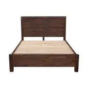 Bed Frame Double Size in Solid Wood Veneered Acacia Bedroom Timber Slat in Choco