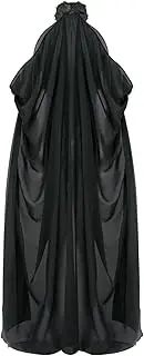 [KKmeter] Women Vintage Embroidered Wedding Long Chiffon Cape Stand Collar Off Shoulder Bridal Veil Cloak Halter Capelets