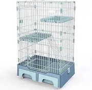 3-Tier Cat Crate Large Cat Kennels Cat Playpen with Storage Drawers and Cat Litter Box - Large Exercise Place - Pet Enclosure for Rabbit, Bunny, Guinea Pig, Chinchilla,Blue