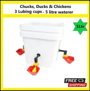 5 LITRE WHITE Chucks & Chicken Waterer System GRAVITY Fill Water Feeder 3 Cups
