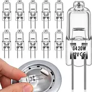 10pcs G4 Halogen Bi-Pin Light Bulbs 12V 20W Dimmable 3000K Warm White for Under Cabinet Puck Light Chandeliers Landscape Lighting