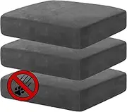 MAXIJIN Velvet Stretch Cushion Covers - Fitted Couch Slipcovers with Elastic Bottom (3 Piece Sofa Seat Cushion Covers, Gray)