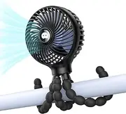 Moowski Portable Pram Fan, Baby Stroller Fan, [USB or 4000mAh Battery Powered] Handheld Mini Fan for Kids with Flexible Tripod, 3 Speed Pram Fan Clip on Desk Bike Campling Traveling (Black)