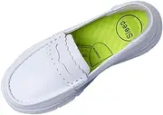 [CLSQLXYJZC] White Nursing Shoes for Women, Women's Slip-On Non Slip Leather Soft Bottom Breathable Nursing Shoes, Work Wide Fit Air Cushion Walking Moccasin, Ideal for Nurse Healthcare Crews