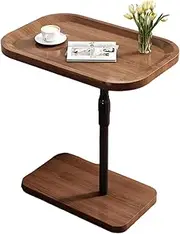C Shaped End Table for Couch, Modern Side Table for Living Room and Bedroom, Small TV Tray Table, Adjustable Height, Lip Around, Rustic Brown and Black, 46×30×(60-90) cm