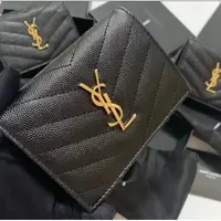 在飛比找蝦皮購物優惠-正品 YSL 聖羅蘭 MONOGRAM 黑色荔枝紋 金扣 短