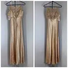 Christines Agaci Gold Liquid Satin Dress Sequin Chamois Maxi Spaghetti Strap