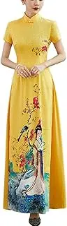 [TJSCFY] Long Traditional Ao Dai Vietnamese Dress for Women Slim Cheongsam Dress Fashion Qipao Dress Chinese Costume