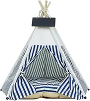 Pet Teepee with Thick Cushion, Dog/Puppy House with Bed Pet Tent for Indoor Outdoor (Striped)