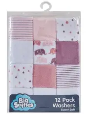 [Big Softies] Terry Towelling Washers 12 Pack in Pink
