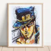 Jotaro Kujo Ballpoint Pen Print, Jojo's Bizarre Adventure Art Poster