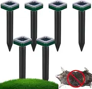 Mole Repeller Solar Powered,Solar Powered Mole Snake Repeller | 6X Deterring Stakes, Waterproof Repelling Device for Squirrel, Skunk, Gopher,