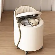 Swivel Makeup Chair, Movable Makeup Chair with Wheels, Chair Comb with Storage Space, Dressing Table Stool with Backrest, Silent Movement,White