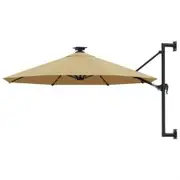 Wall-mounted Parasol with LEDs and Metal Pole 300 cm Taupe