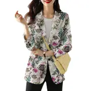 Nevenka Womens Printed Blazer Lapel Long Sleeve Open-Front Casual Jacket-Purple
